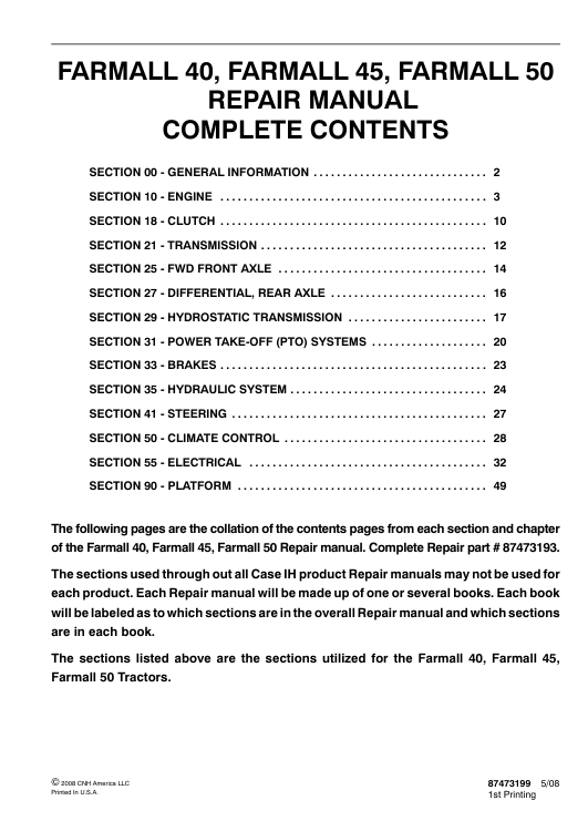 Service manual for Case IH Farmall 40 tractor, displaying technical details and repair guidelines