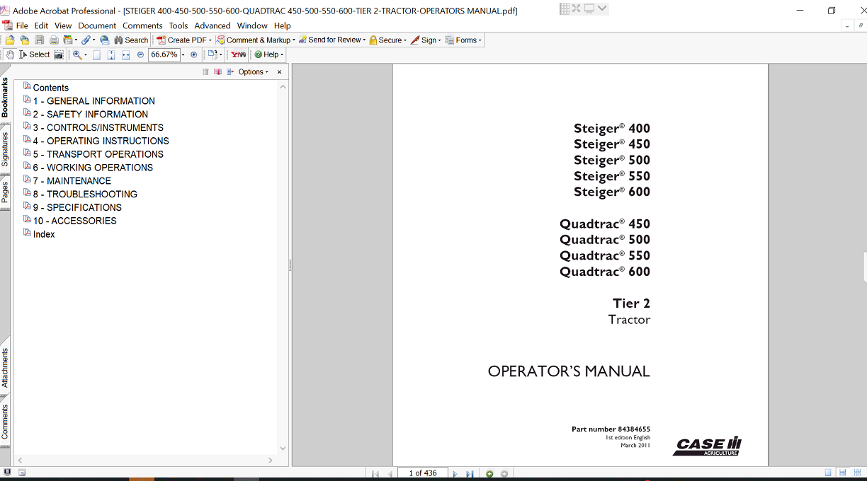 Case IH Steiger 500 tractor Operator's Manual, providing essential guidelines for operation and maintenance