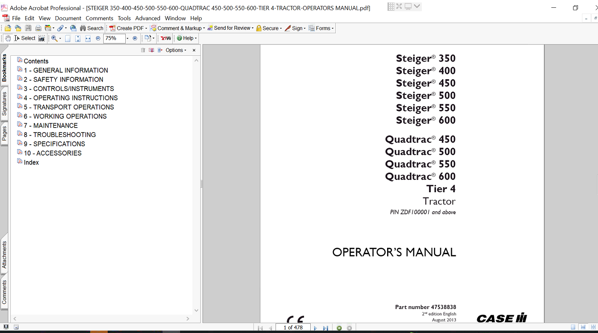 Comprehensive Operator's Manual for Case IH Steiger 500, including instructions for use, maintenance, and troubleshooting