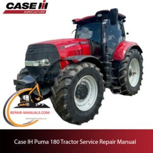 Service repair manual cover for Case IH Puma 180 Tractor, featuring the tractor model and technical illustrations