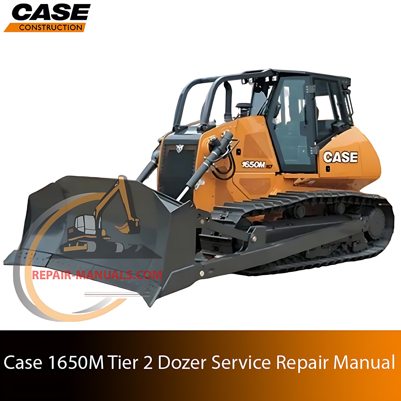 Service repair manual cover for Case 1650M Dozer, featuring technical illustrations, detailed repair and maintenance instructions