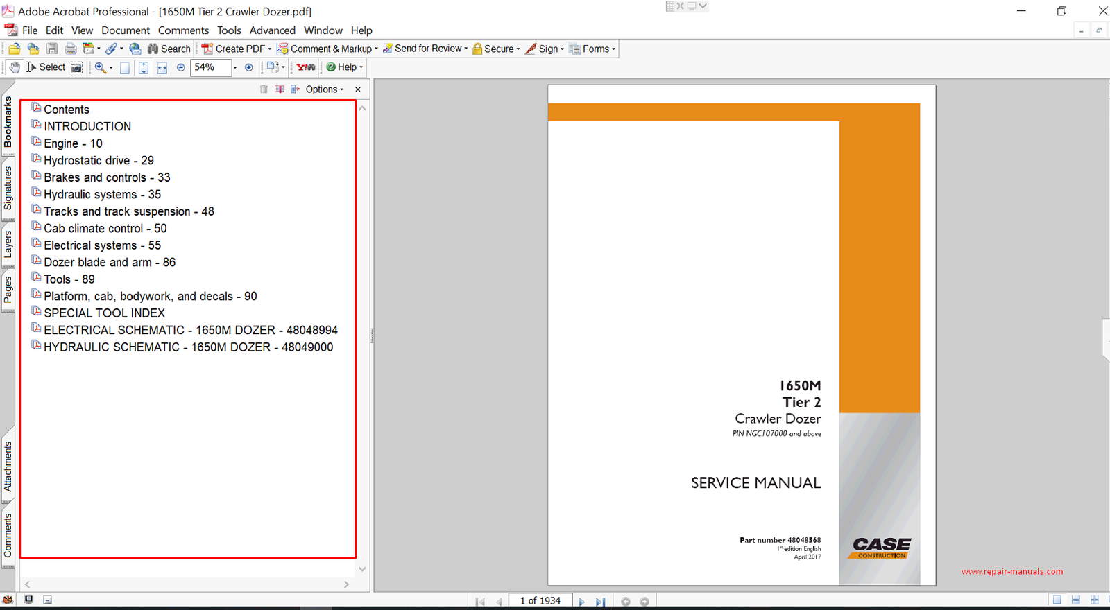 Service repair manual for Case 1650M Dozer, including maintenance tips and technical specifications with highlighting repair procedures