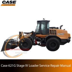 Service repair manual cover for Case 621G Wheel Loader, featuring technical illustrations, detailed repair and maintenance instructions