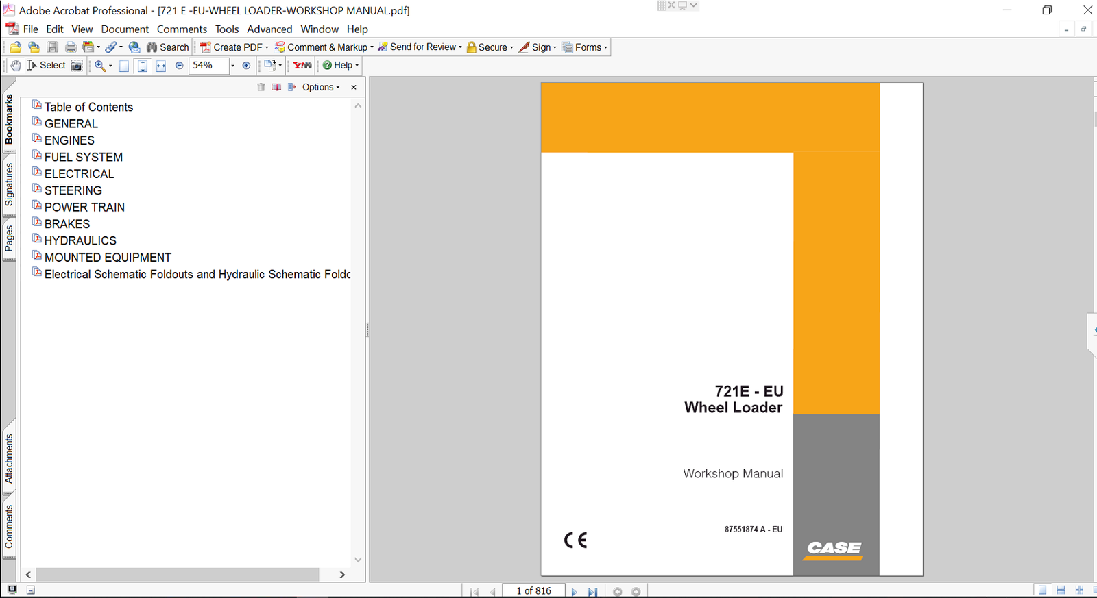 Service repair manual for Case 721E Wheel Loader, including maintenance tips and technical specifications with highlighting repair procedures