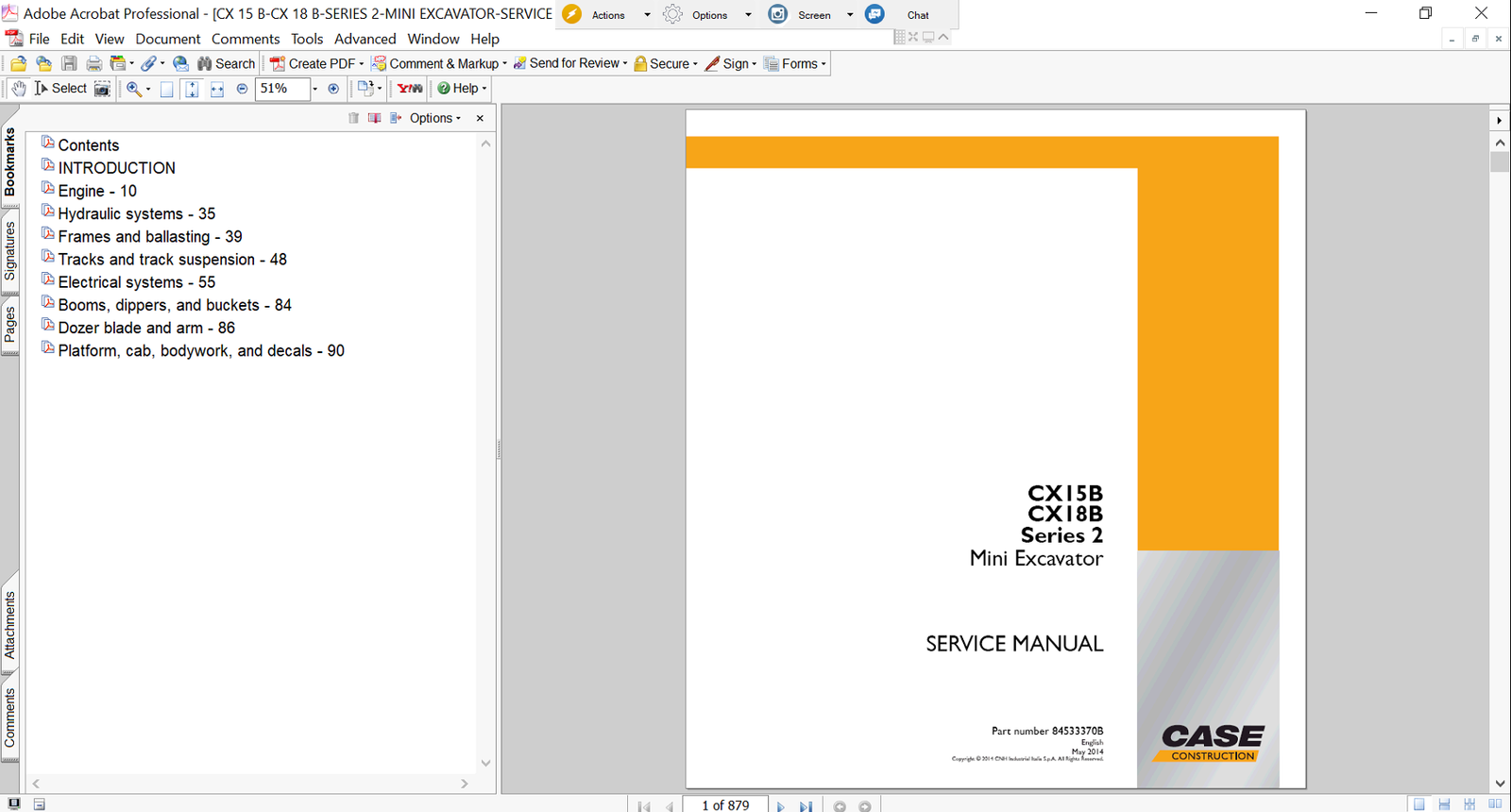 The Operator’s Manual for Case cx18b excavator, featuring the Case logo and model name with a technical illustration or photo of the backhoe loader