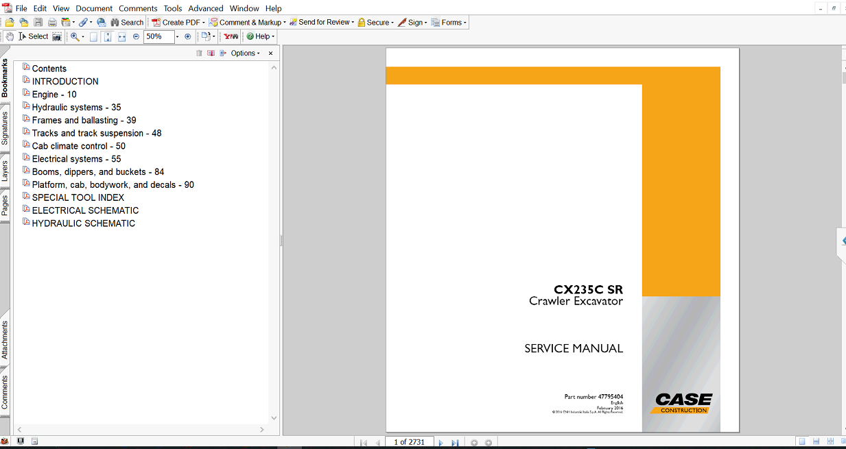 Service repair manual for case cx235c sr Excavator, displaying key repair procedures and maintenance instructions