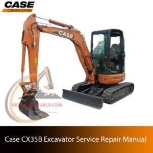 Service repair manual cover for Case CX35B Excavator, featuring technical illustrations, detailed repair and maintenance instructions