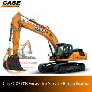 Service repair manual cover for case CX370b excavator, featuring technical illustrations, detailed repair and maintenance instructions