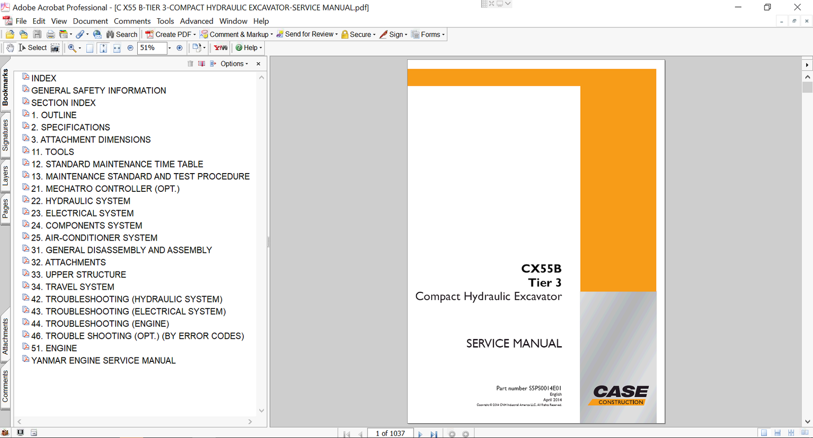Service repair manual for Case CX55B Excavator, including maintenance tips and technical specifications with highlighting repair procedures