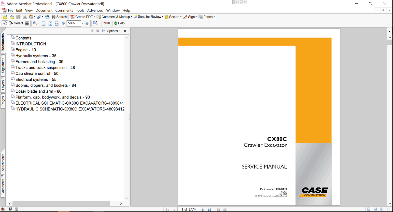 Service repair manual for Case CX80C Excavator, including maintenance tips and technical specifications with highlighting repair procedures