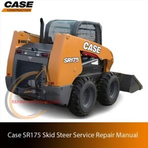 Service repair manual cover for Case SR175 Skid Steer, featuring technical illustrations, detailed repair and maintenance instructions