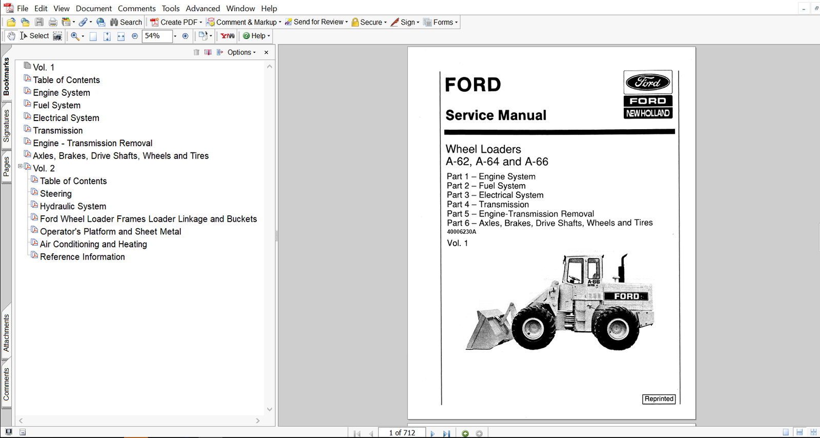 Service repair manual for Ford A64 Wheel Loader, including maintenance tips and technical specifications with highlighting repair procedures
