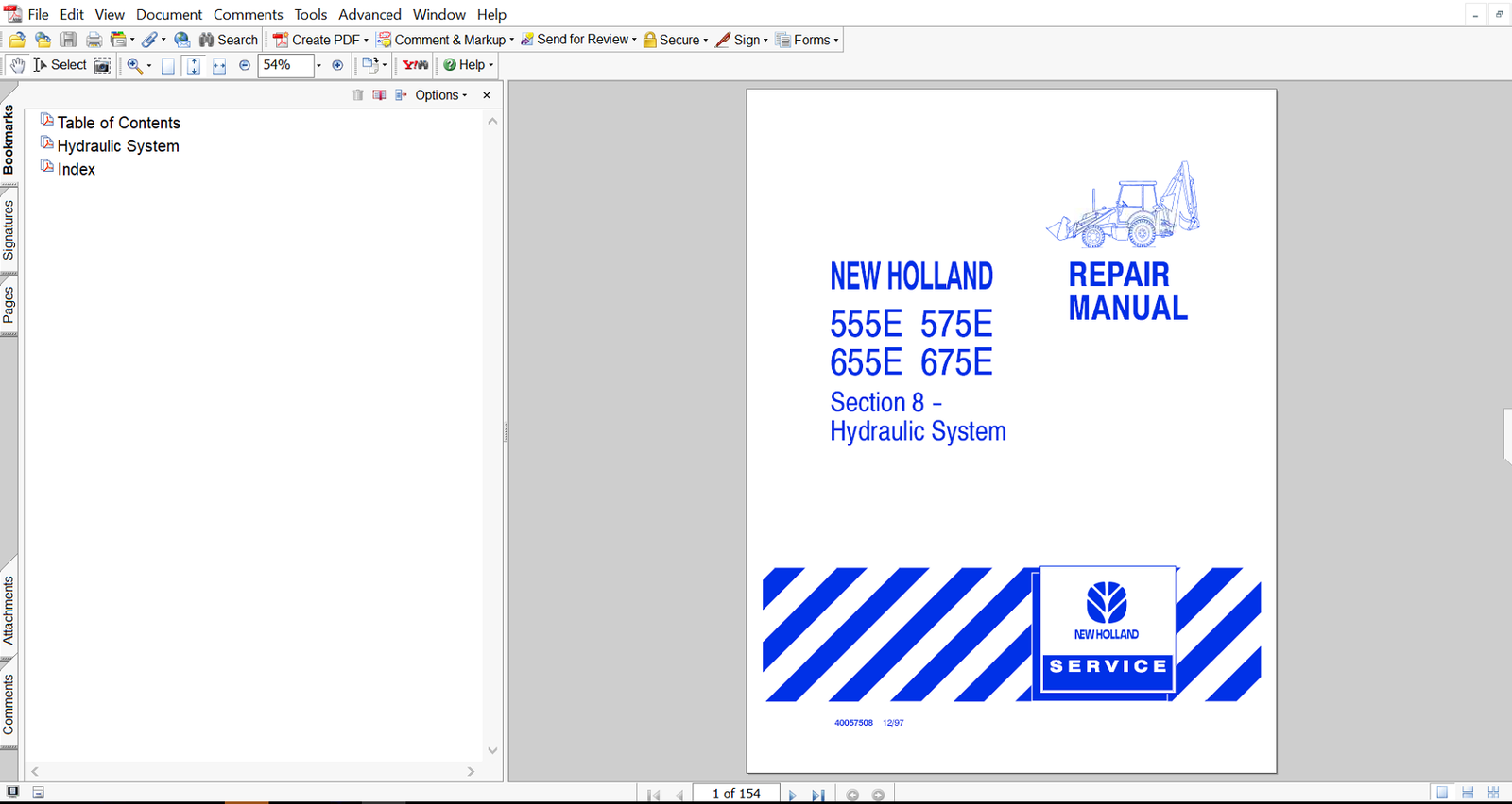 Cover page of the Service Repair Manual for New Holland 655E Backhoe Loader, including technical maintenance and repair procedures