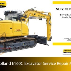 Service repair manual cover for New Holland E160C Excavator , featuring technical illustrations, detailed repair and maintenance instructions