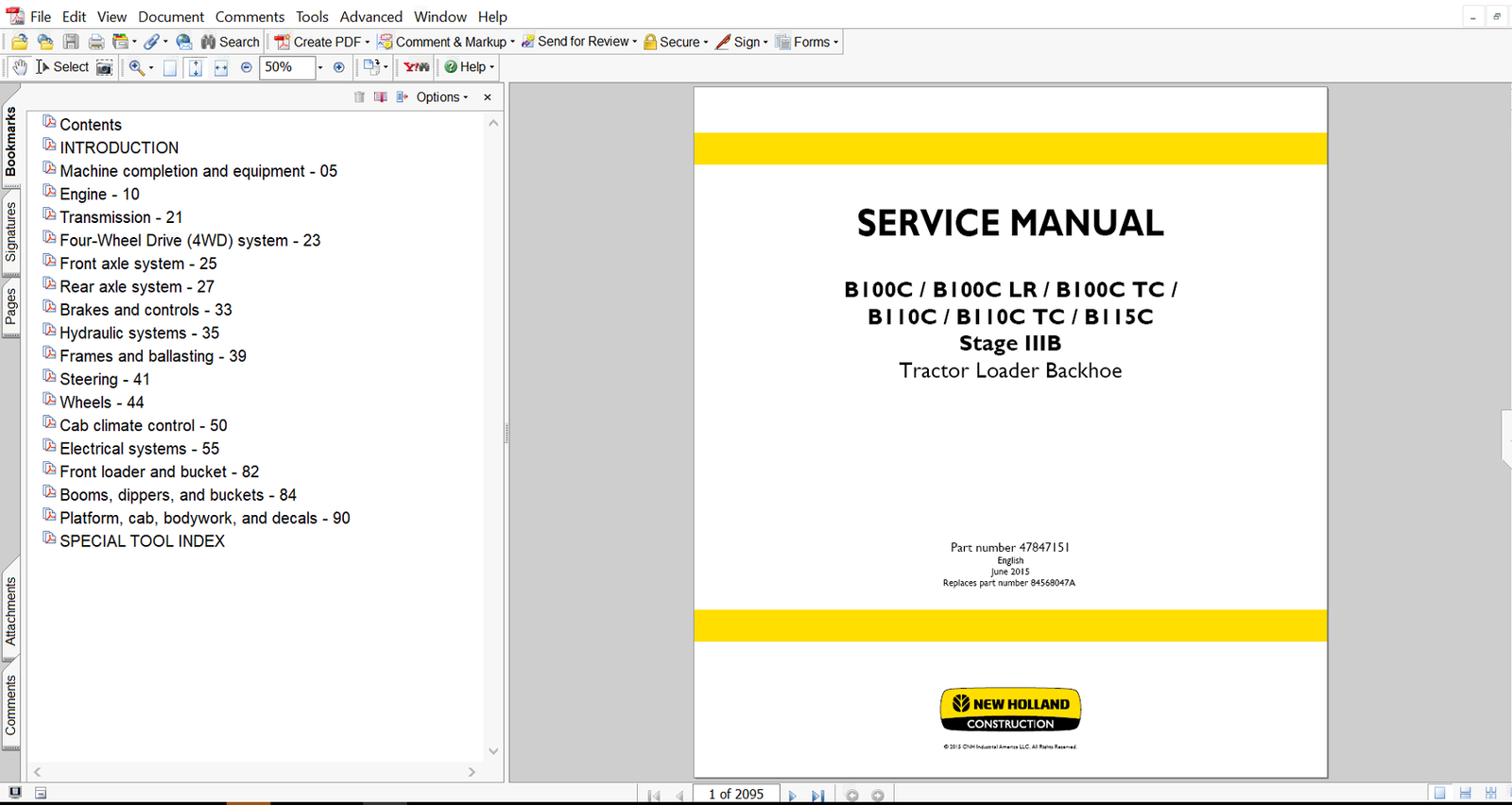 Service repair manual for New Holland B115C Backhoe Loader, including maintenance tips and technical specifications with highlighting repair procedures