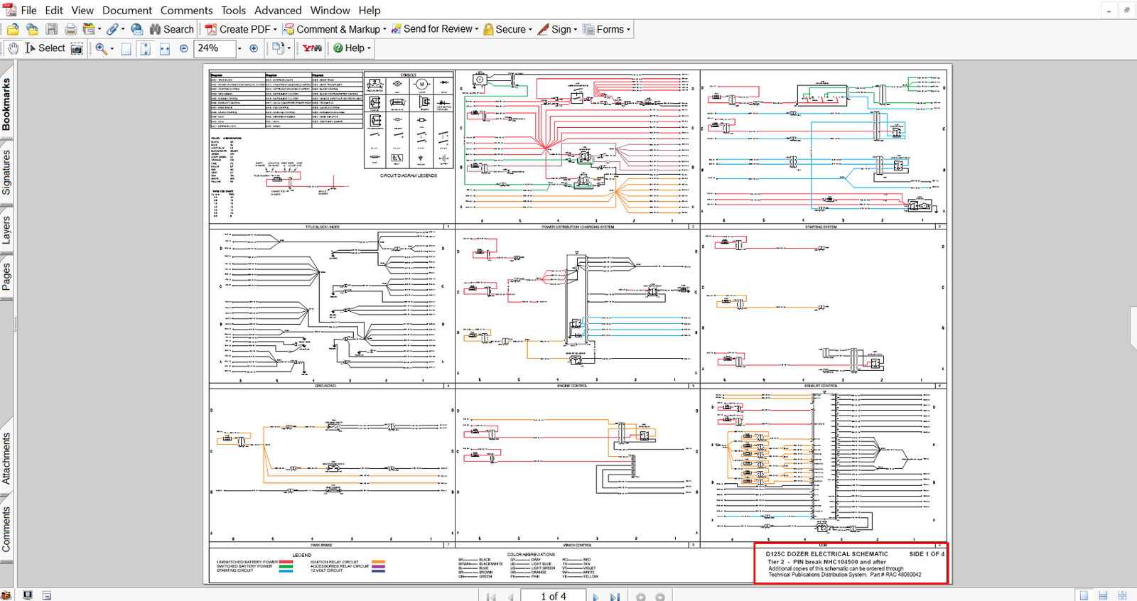 Detailed electrical diagrams for the New Holland D125C dozer, showing wiring and electrical connections
