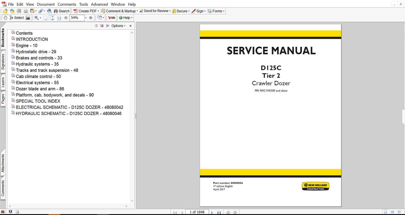 New Holland D125C Dozer Service Repair Manual, displaying the dozer and essential repair information