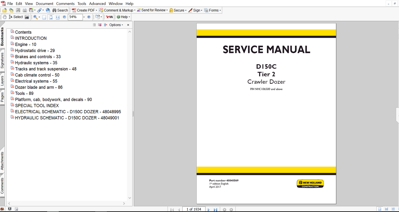 Illustrated cover of the New Holland D150C Dozer Service Repair Manual, featuring the dozer and service information