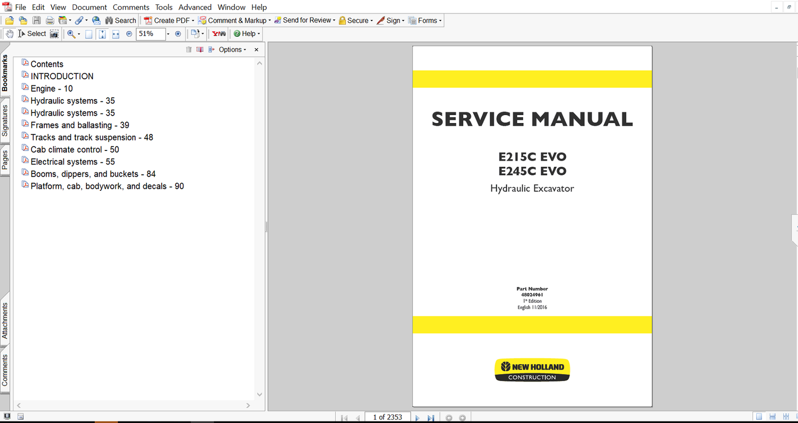 Service repair manual for New Holland E245C EVO Excavator, including maintenance tips and technical specifications with highlighting repair procedures
