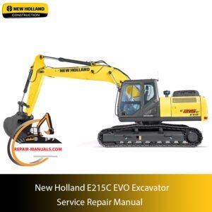 Service repair manual for New Holland E215C EVO Excavator, showcasing detailed diagrams and instructions