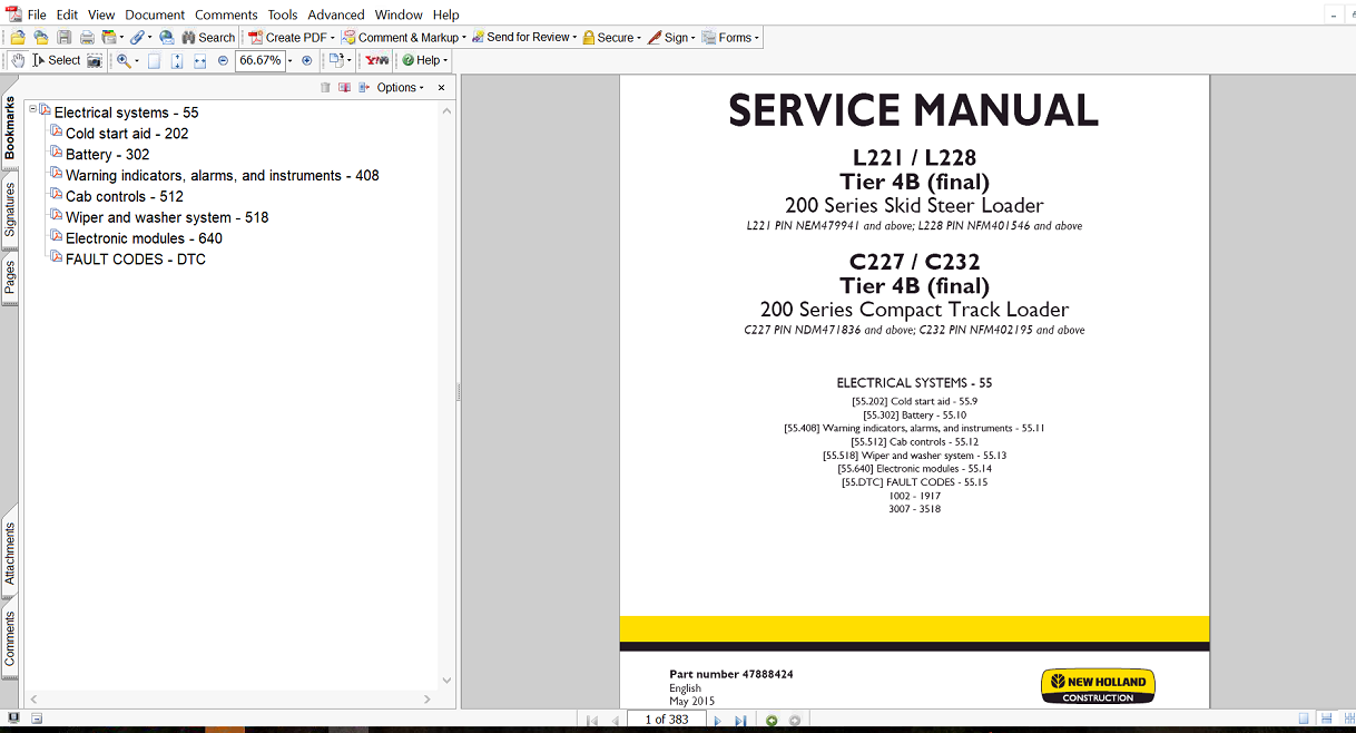 New Holland L221 Skid Steer electrical systems repair manual, showcasing diagrams and step-by-step service instructions