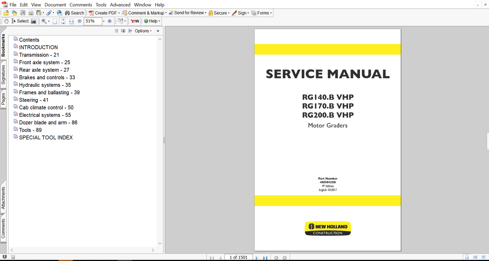 he New Holland RG140B VHP Motor Grader Service Repair Manual, highlighting essential repair information