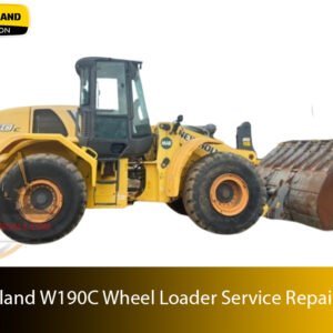 Service repair manual cover for New Holland W190C Wheel Loader, featuring technical illustrations, detailed repair and maintenance instructions