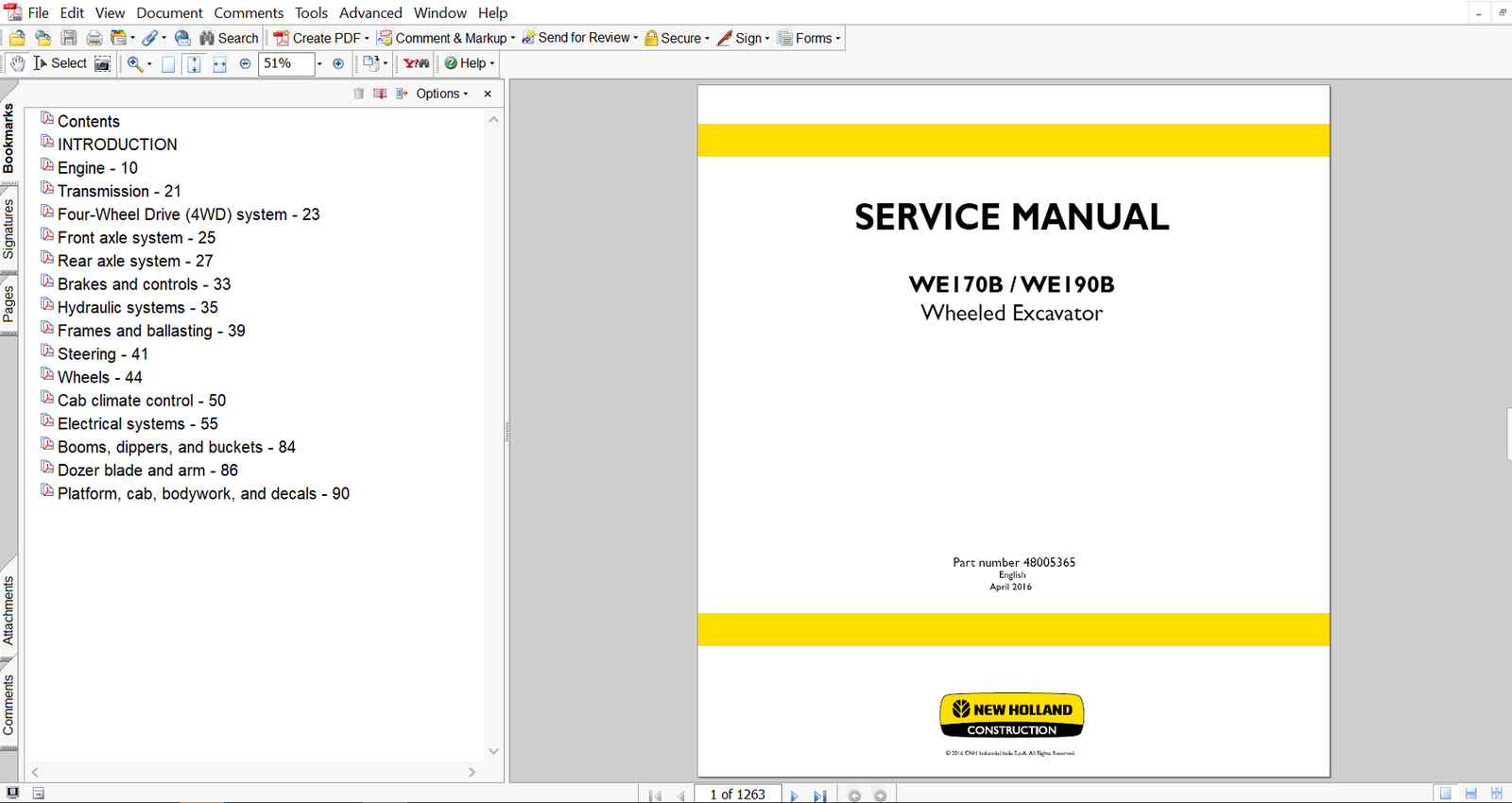 New Holland WE170B Wheel Excavator Service Manual cover with technical details and repair guidelines illustrated