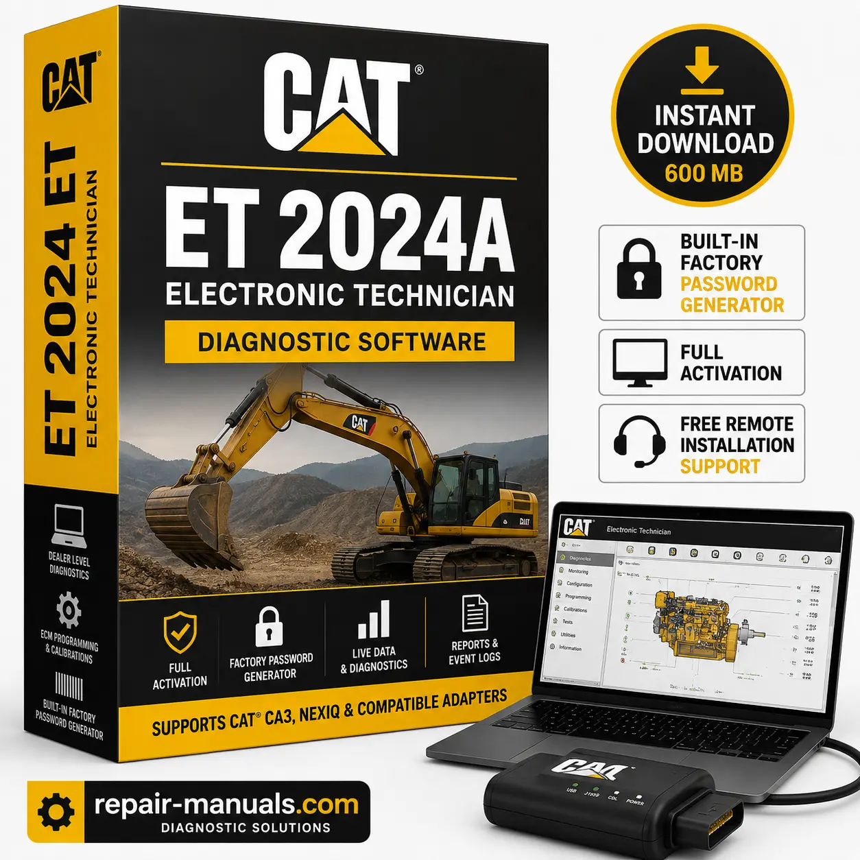Caterpillar Electronic Technician CAT ET 2024A Diagnostic Software with Activation and Factory Password Generator