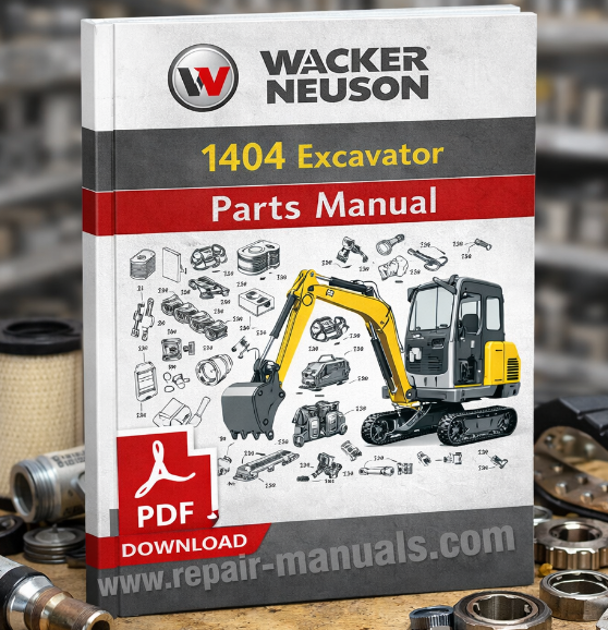 Parts manual for Wacker Neuson 1404 Excavator, displaying diagrams and specifications for maintenance and repairs
