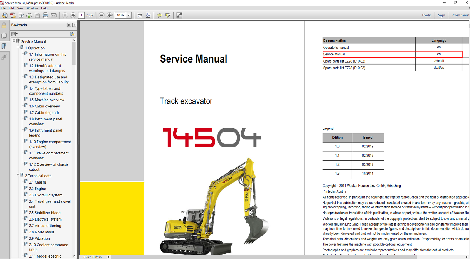 Access the Wacker Neuson 14504 Excavator Service Repair Manual as a downloadable PDF for service instructions