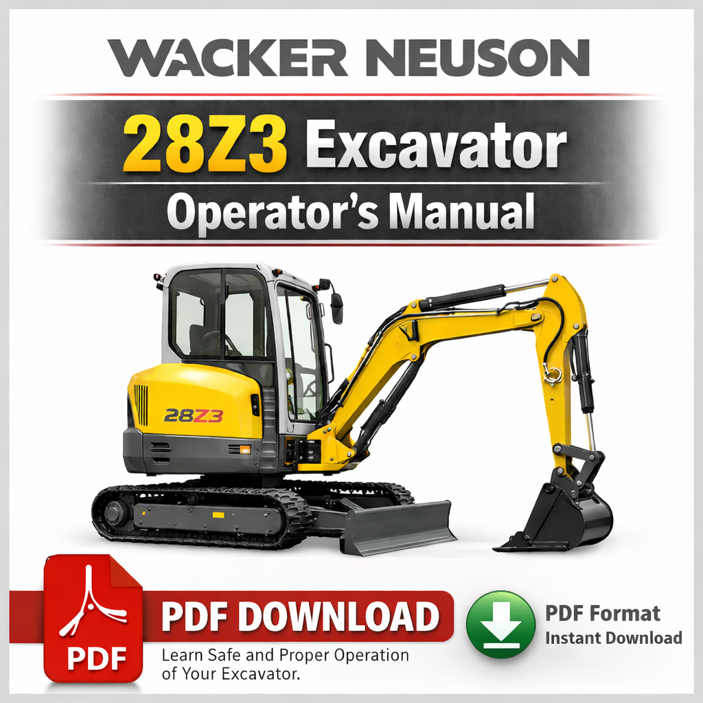 Wacker Neuson 28z3 Excavator Operator's Manual cover featuring the model name and a technical illustration of the excavator