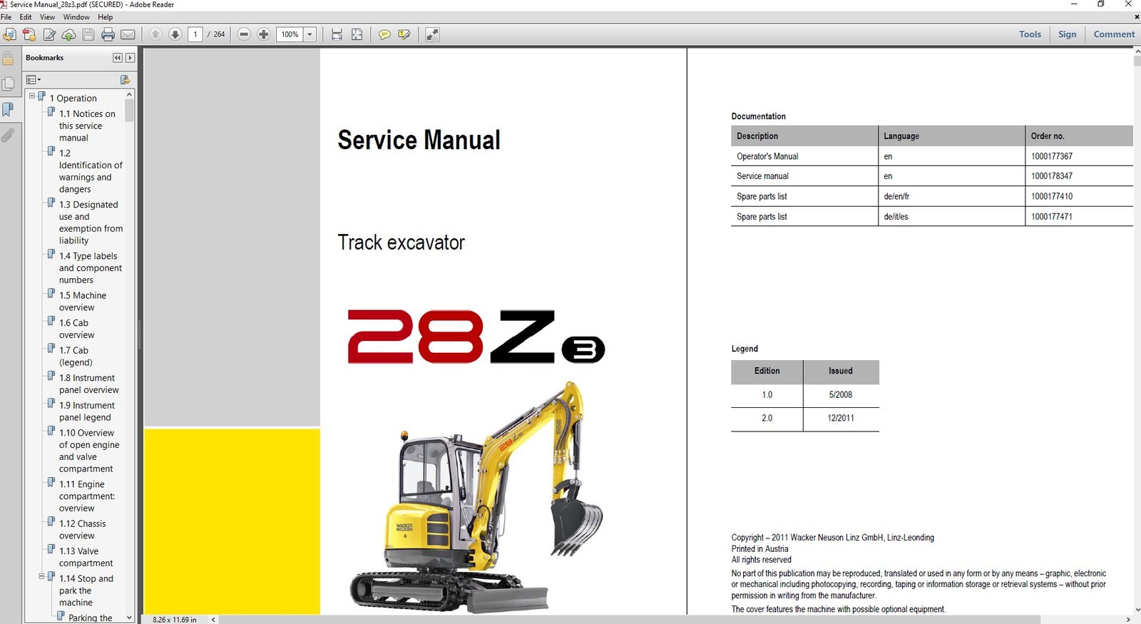 Wacker Neuson 28z3 Excavator Service Repair Manual cover featuring the model and technical details for maintenance guidance
