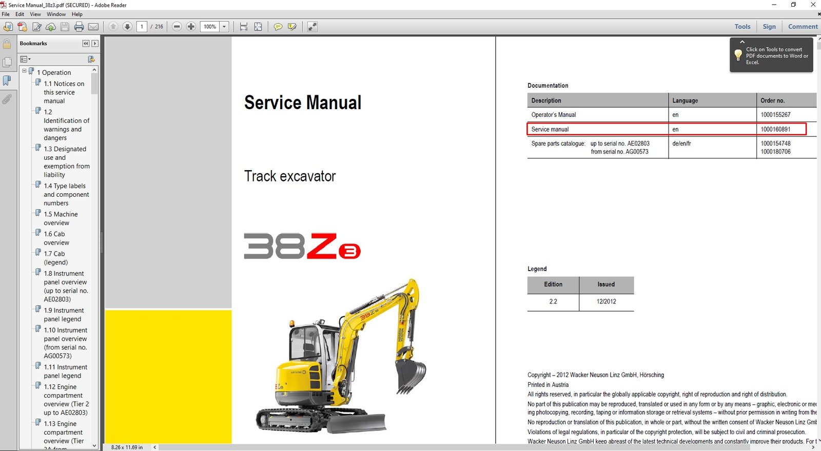 Service Repair Manual for Wacker Neuson 38z3 Excavator, showcasing detailed diagrams and maintenance instructions