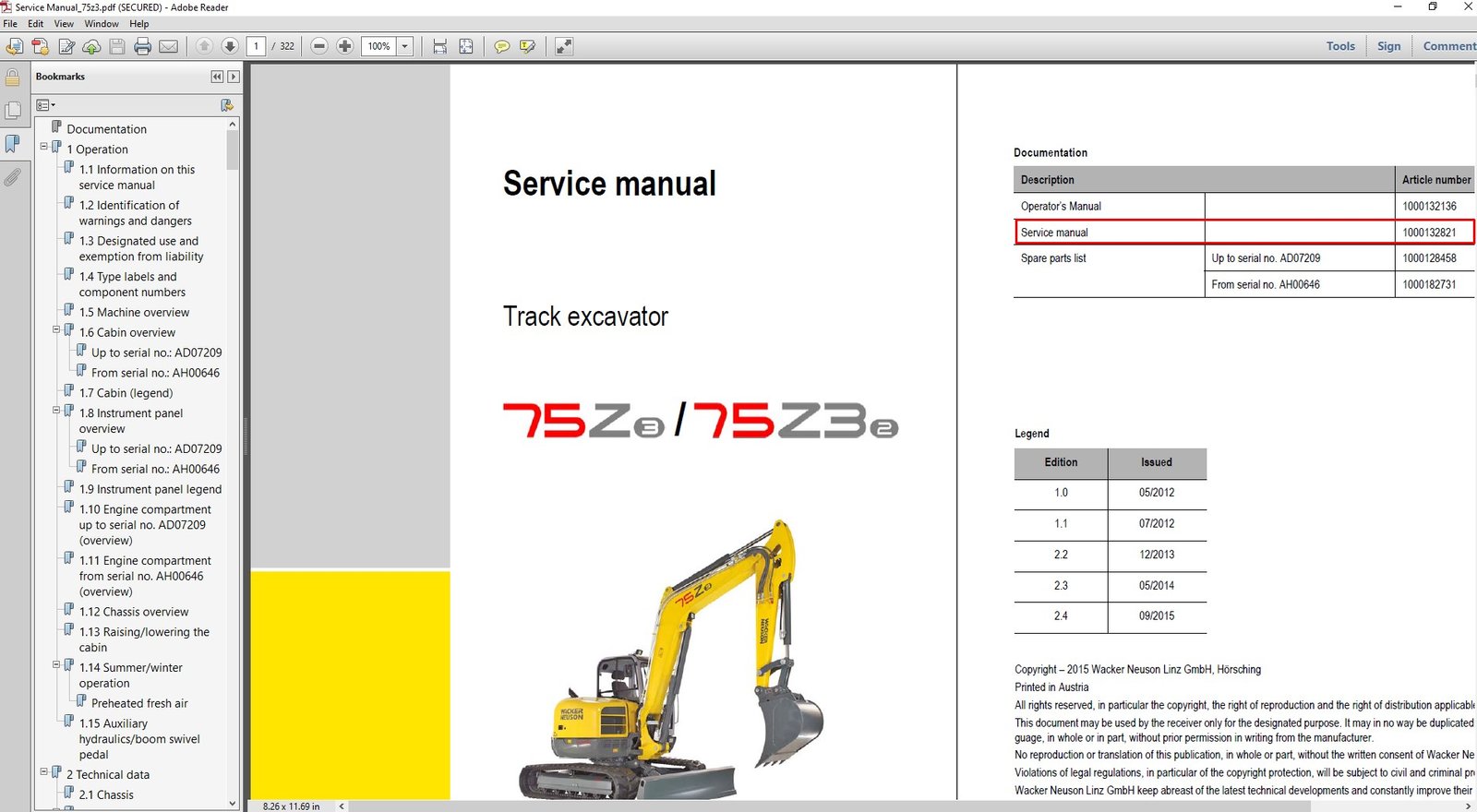 Wacker Neuson 75z3 Excavator Service Repair Manual cover featuring the model name and technical illustrations