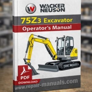 Wacker Neuson 75z3 Excavator manual cover, showcasing the model and key operational instructions for users