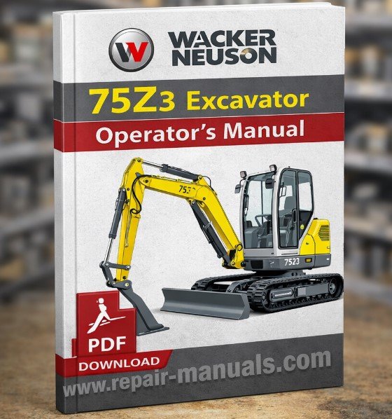 Wacker Neuson 75z3 Excavator manual cover, showcasing the model and key operational instructions for users