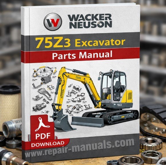 Wacker Neuson 75z3 Excavator Parts Manual cover featuring detailed diagrams and parts list for maintenance and repair