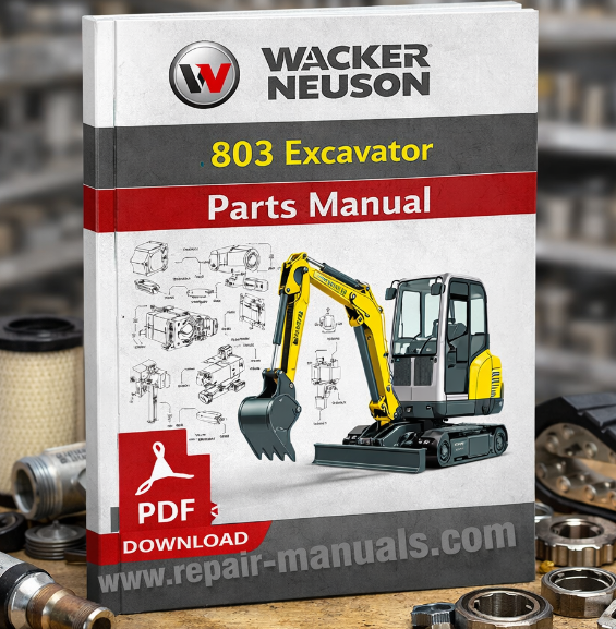 Wacker Neuson 803 Excavator Parts Manual, showcasing detailed images and descriptions of excavator parts and assembly