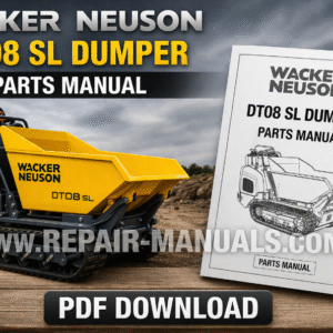 Parts manual for Wacker Neuson DT08 SL Dumper, displaying diagrams and specifications for maintenance and repairs