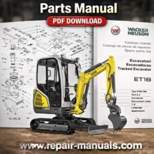 Wacker Neuson ET18 Excavator Parts Manual, showcasing detailed illustrations and specifications for various components