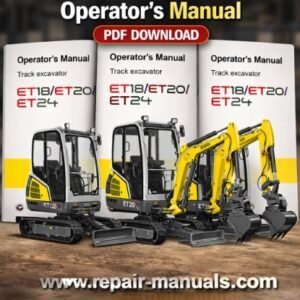 Operator's Manual for Wacker Neuson ET18, ET20, ET24 Excavators, displaying the title and relevant technical graphics