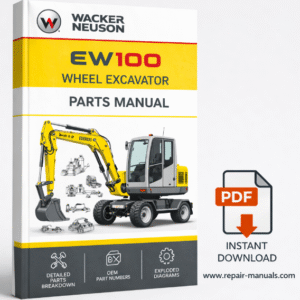 Parts manual for Wacker Neuson EW100 Wheel Excavator, displaying an image of the excavator and detailed parts information