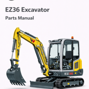 Parts manual for Wacker Neuson EZ36 Excavator, displaying an image of the excavator and detailed parts information