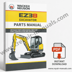 Wacker Neuson EZ38 Excavator Parts Manual with a visual of the excavator and a comprehensive parts breakdown
