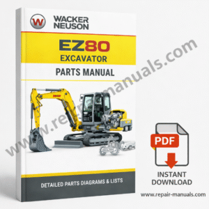 Parts manual for Wacker Neuson EZ80 Excavator, displaying the excavator image and title prominently on the cover