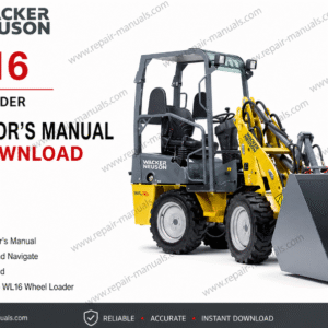 Wacker Neuson WL16 Wheel Loader manual cover, illustrating the loader and essential operating procedures