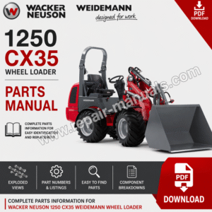 Comprehensive parts manual for the Wacker Neuson 1250 CX35 Weidemann Wheel Loader, including diagrams and specifications