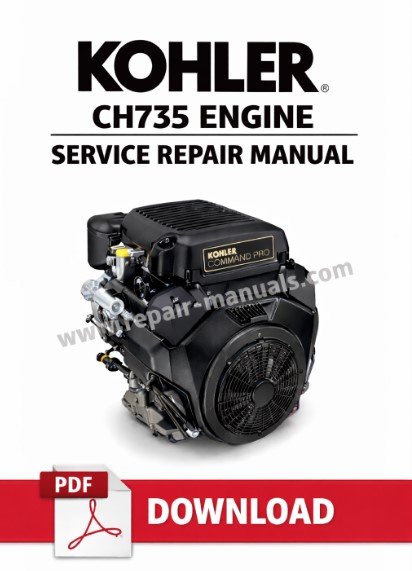 Kohler CH735 Engine Service Repair Manual cover featuring the title and an illustration of the engine components