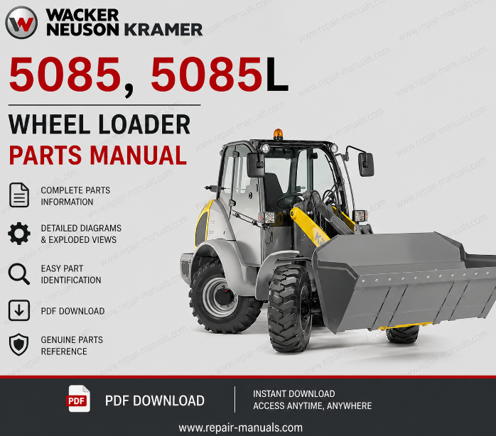 Wacker Neuson Kramer 5085 and 5085L wheel loader parts manual, providing essential information on parts and maintenance